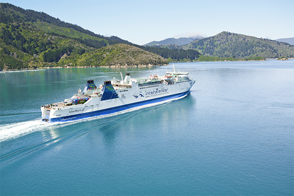 Aratere ferry cruising through the Marlborough Sounds (Interislander).