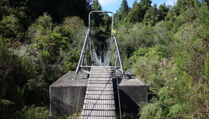 character swingbridge connecting Arataki Road to Track